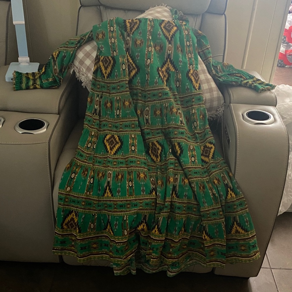 Alice + Olivia Green and Yellow Patterned Kids Dress